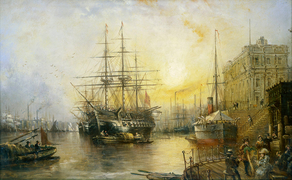 Detail of View of Greenwich in 1877 showing the training ship 'HMS Warspite' by Claude T.S. Moore