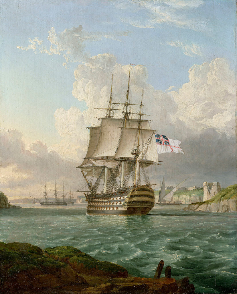 Detail of HMS 'Britannia' leaving a Mediterranean harbour by Robert Strickland Thomas