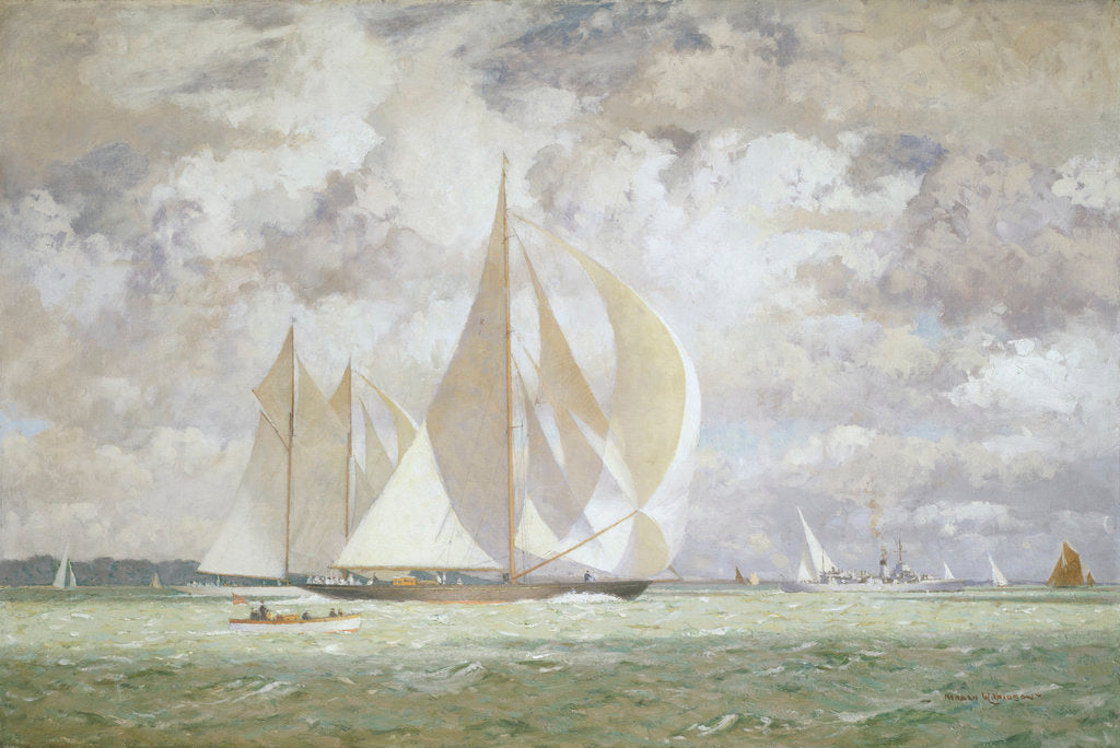 Detail of HMY 'Britannia' racing the yacht 'Westward' in the Solent, 1935 by Norman Wilkinson