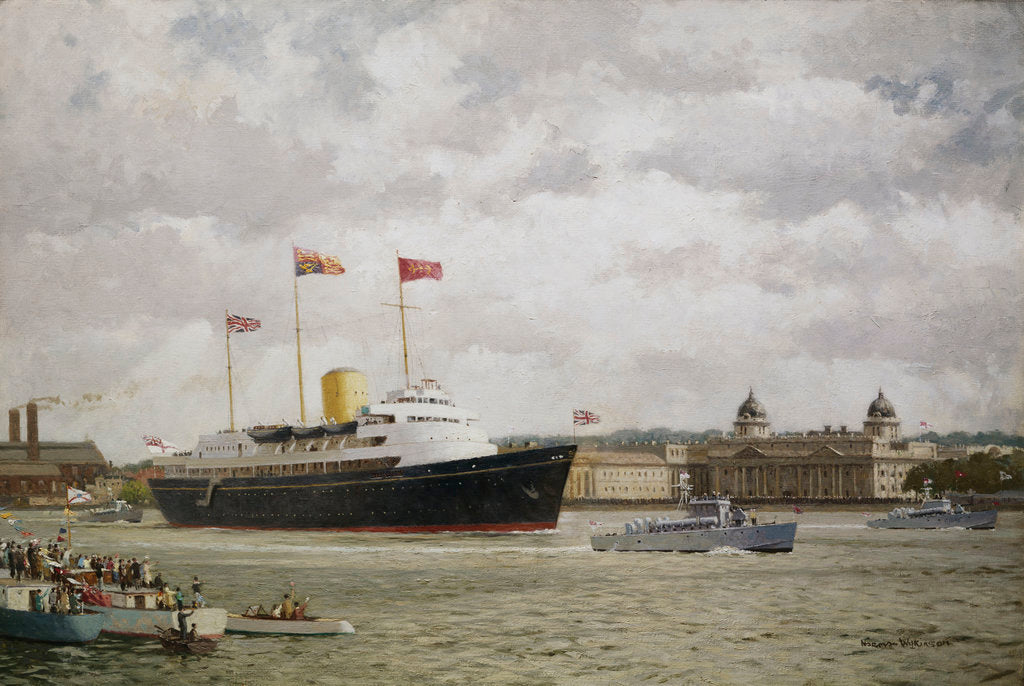Detail of HMY 'Britannia' arriving at Greenwich, 15 May 1954 by Norman Wilkinson