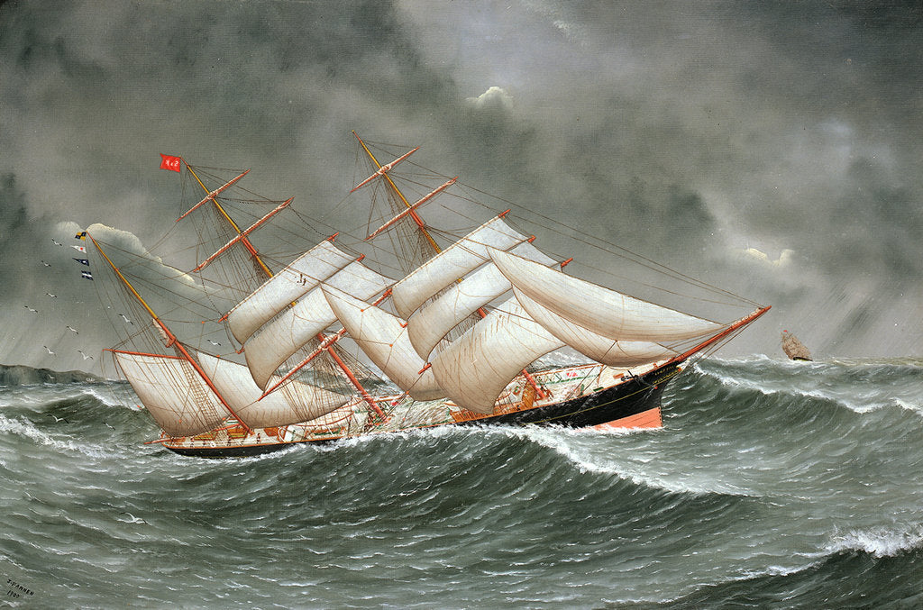 Detail of The barque 'Camphill' in a rough sea by Joseph Fannen