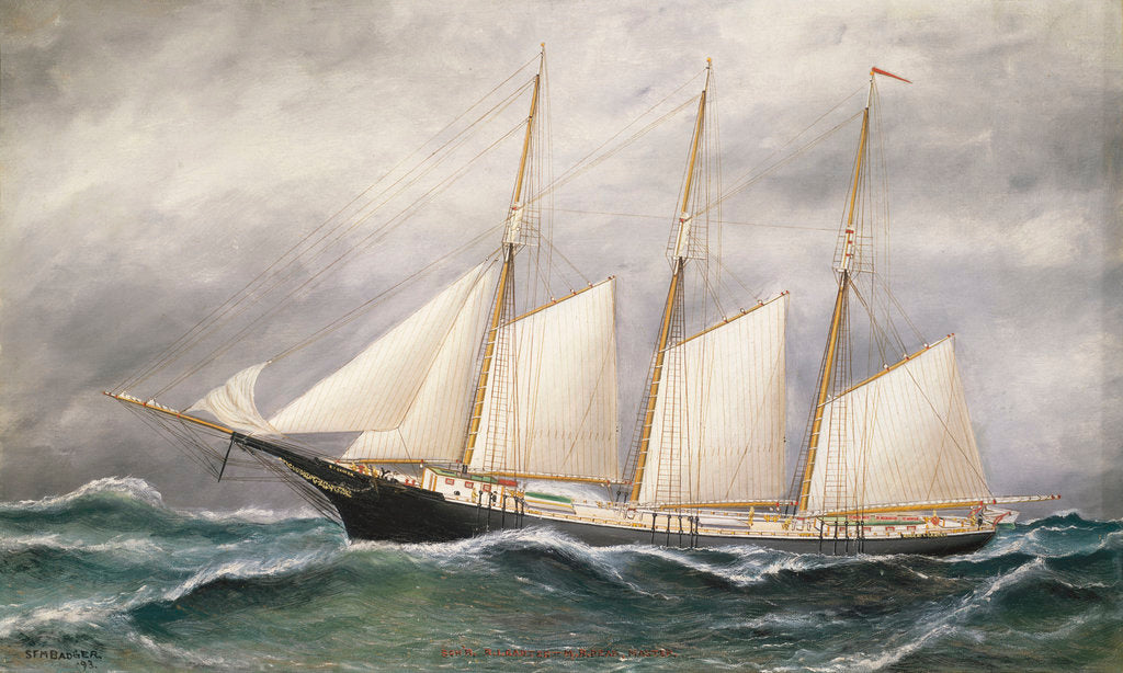 Detail of The schooner 'Robert Ingle Carter' by Solon Francis Montecello Badger