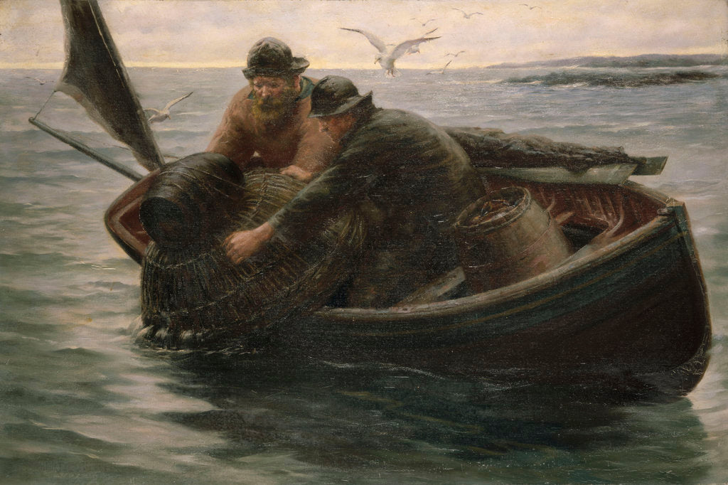 Detail of Hauling in the lobster pot by Herbert E. Butler