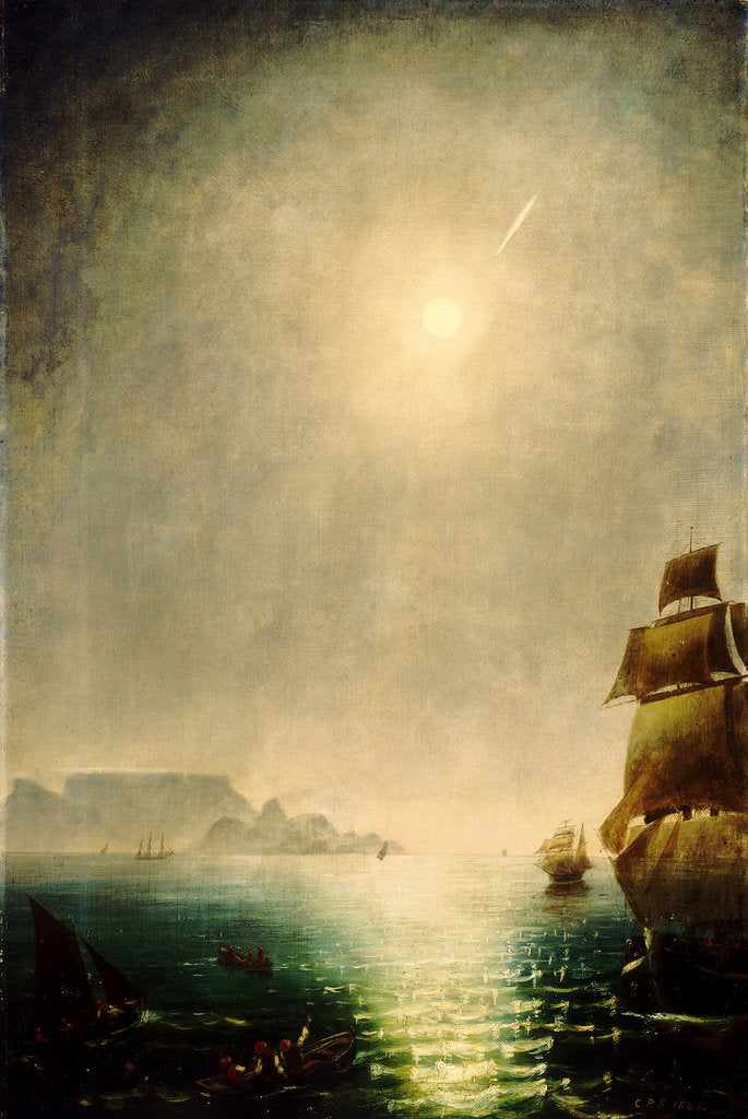 Detail of Moonlight view over Table Bay showing Halley's comet by Charles Piazzi Smyth