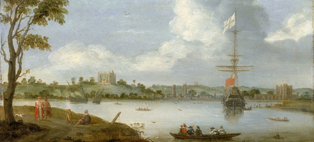 Detail of Greenwich Palace from the north east with a man-of-war by unknown
