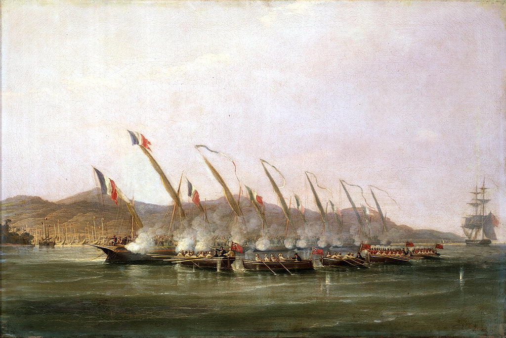 Detail of Captain Robert Maunsell capturing French gunboats off Java, July 1811 by William John Huggins