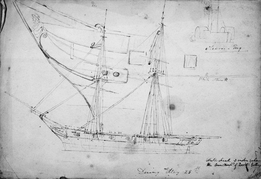 Detail of Sketch of sailing vessel 'Daring' and detail of her figurehead by Thomas Robert Strickland