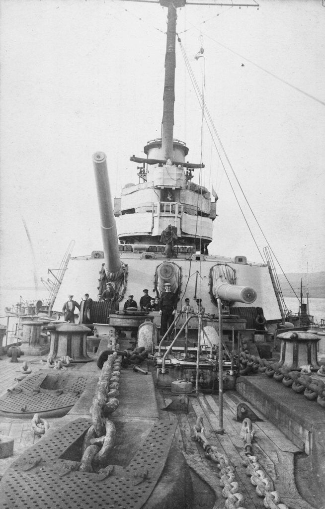 Detail of View aft from the forecastle of the Russian dreadnought battleship 'Volya' (1914), of the Imperatritsa Mariya class by unknown