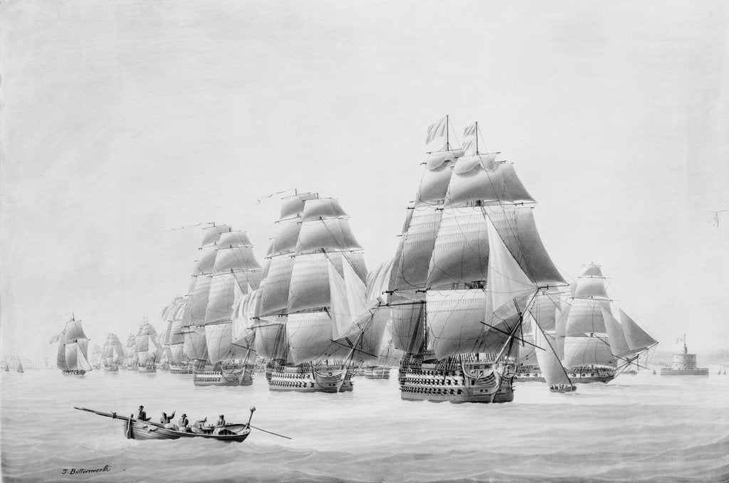 Detail of Earl St Vincent and fleet leaving Lisbon in the 'Ville de Paris', 31 March 1797 by Thomas Buttersworth