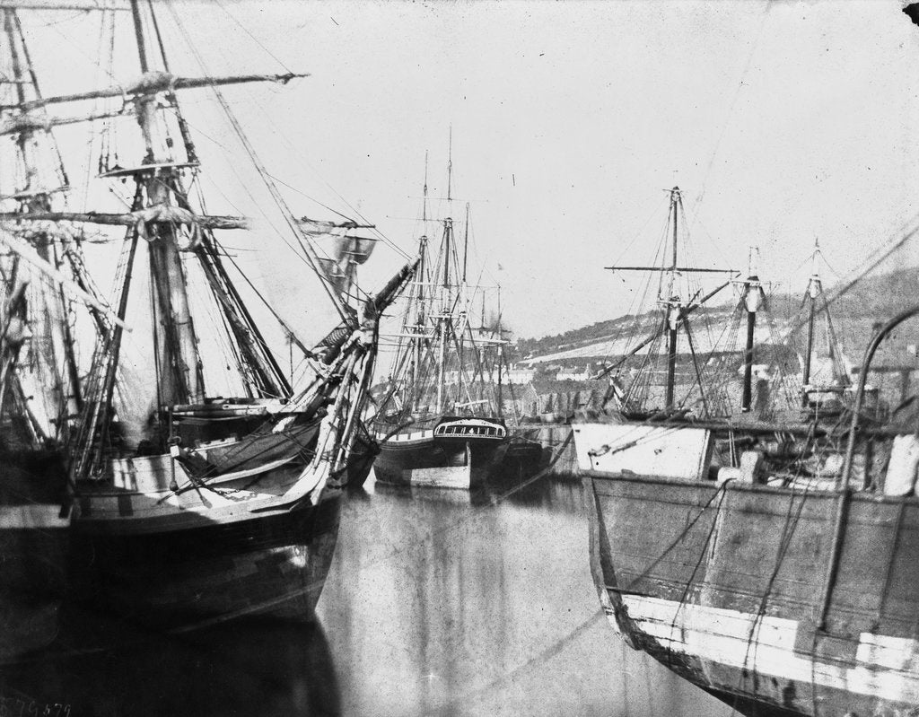 Detail of Bow view of an unidentified ship, stern of another, at low tide, Swansea by unknown