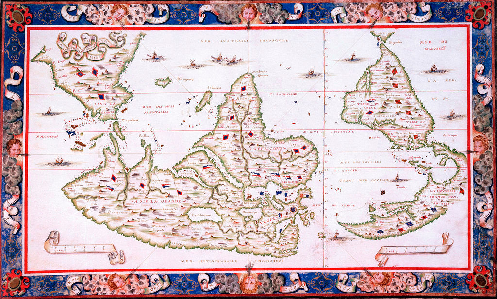 Detail of World map, 1567 by Nicholas des Liens