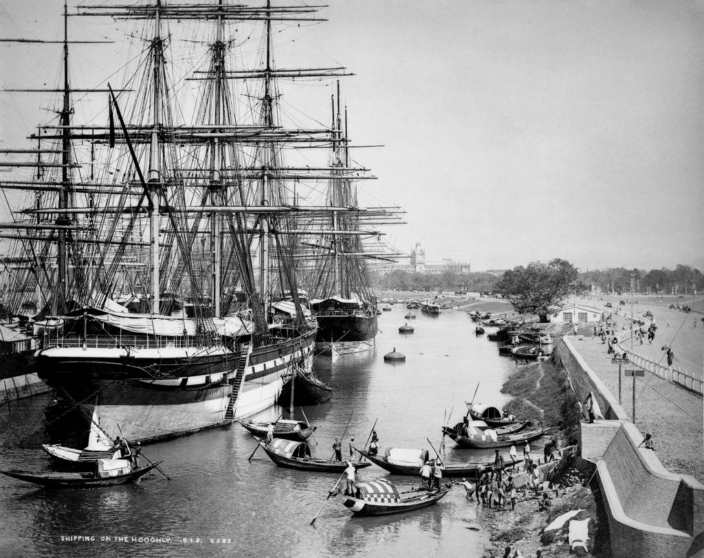 Detail of Sailing vessels moored on the River Hooghly at Calcutta by unknown