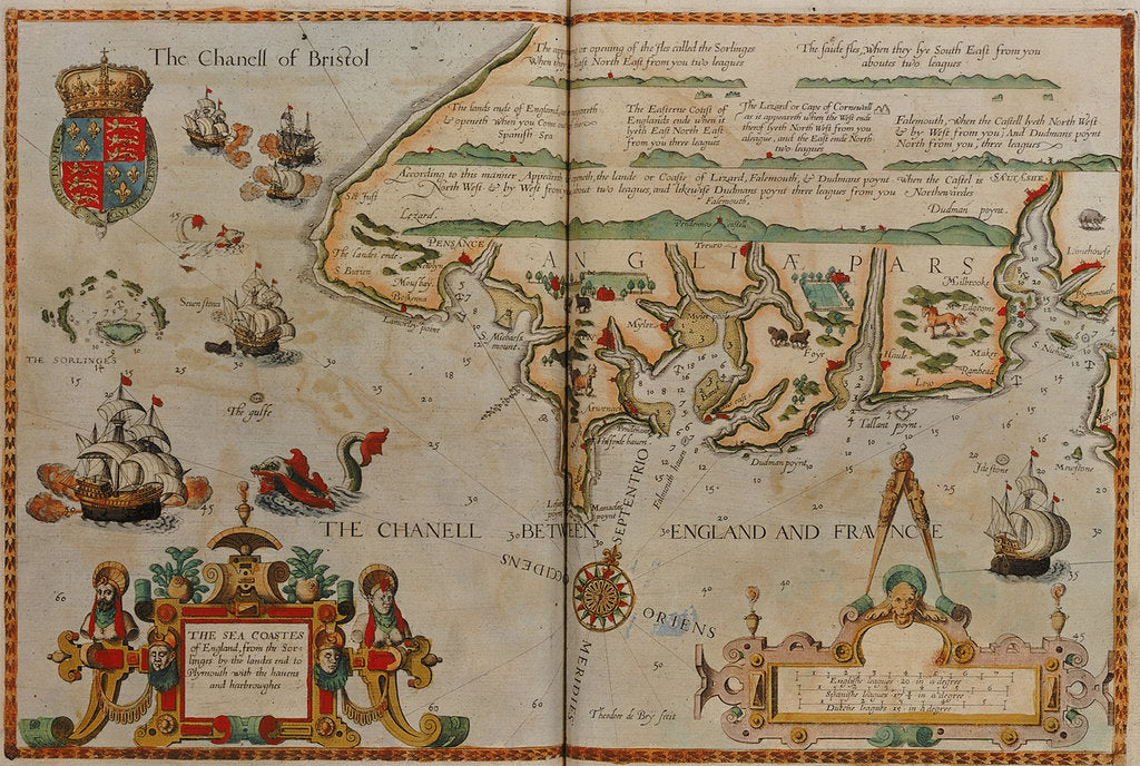 Detail of Chart showing the Bristol and English Channel by Lucas Jansz Waghenaer