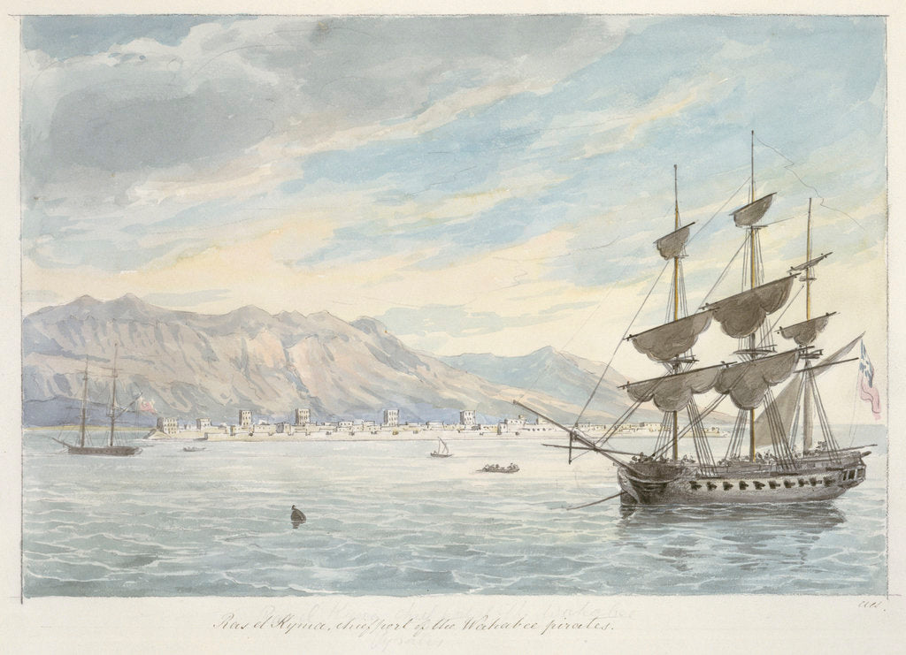 Detail of Ras el Kijma, chief port of the Wakabee pirates by Charles Hamilton Smith
