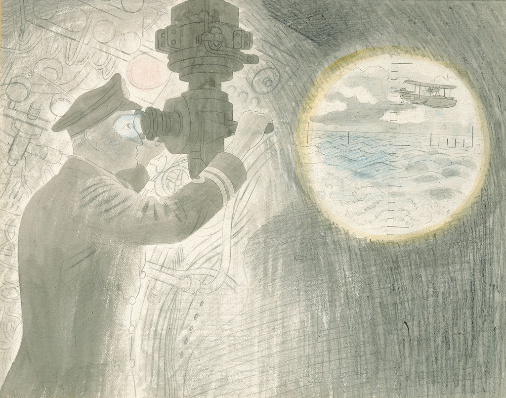Detail of Submarine Series: Officer viewing through periscope by Eric Ravilious
