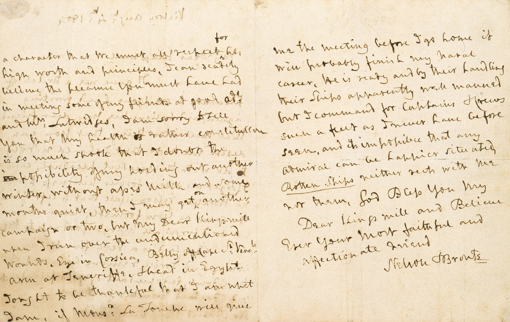 Detail of Letter from Horatio Nelson to Admiral Kingsmill, dated 1804 by Horatio Nelson