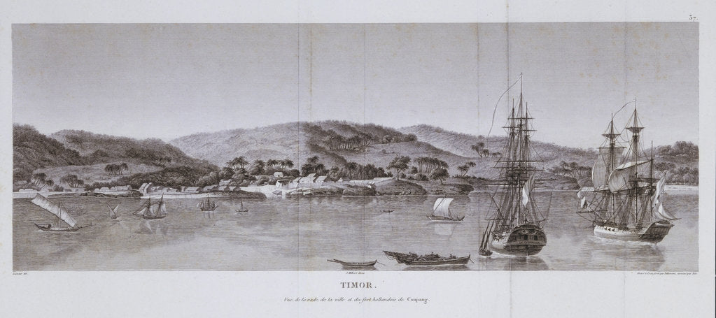 Detail of Timor. Vue de la rade, de la ville et du fort hollandois de Coupang by Charles Lesueur; Pillement; Nee; J. Milbert