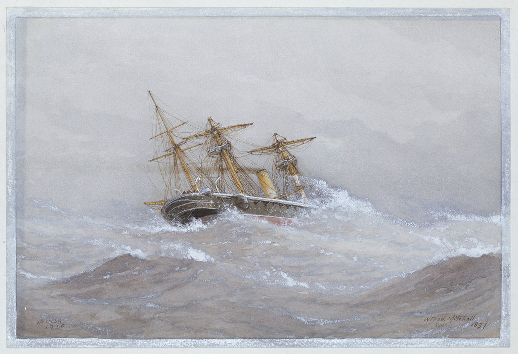 Detail of HMS 'Calliope' in heavy seas by William Frederick Mitchell