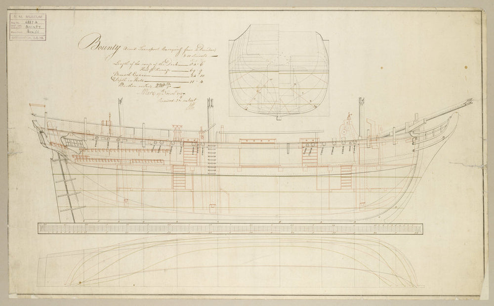 Internal sheer and profile plan of HMS Bounty (1787) (ex-Bethia)