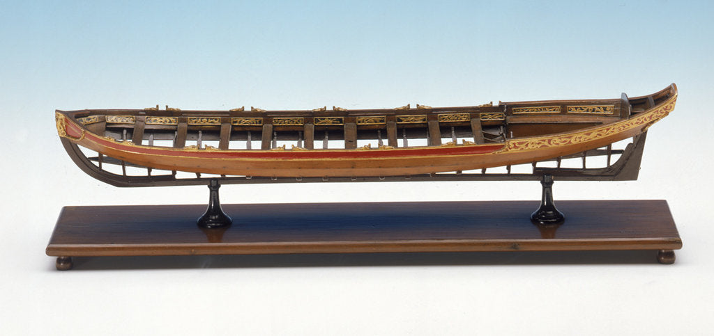 Detail of Full hull model, shallop, port broadside by Unknown