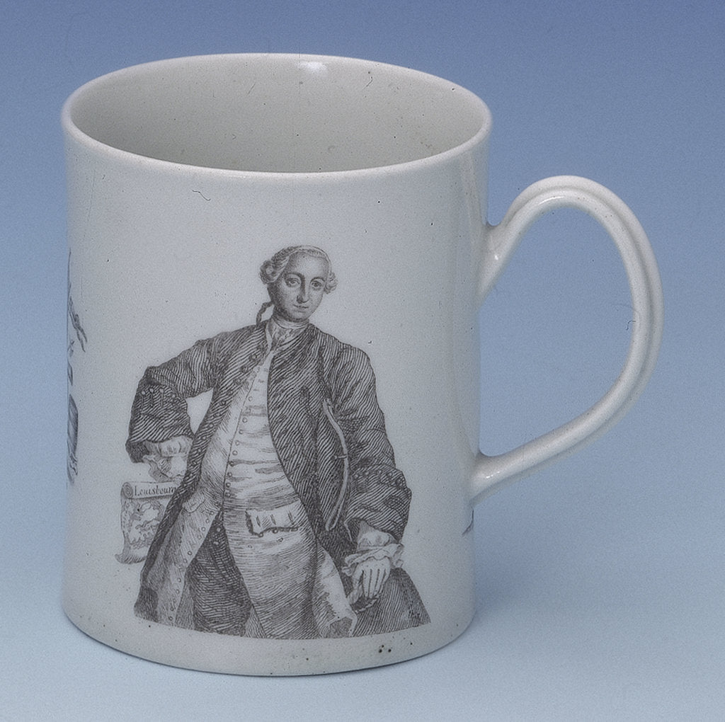 Detail of Worcester mug of Admiral Edward Boscawen by John Wall