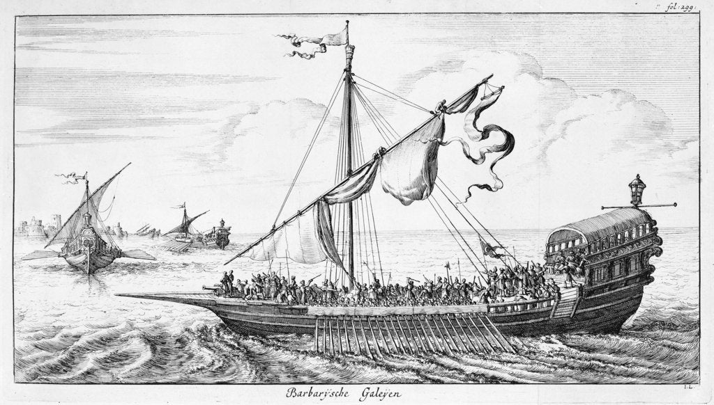 Detail of Barbary galley from 'Histoire Van Barbaryen' by unknown