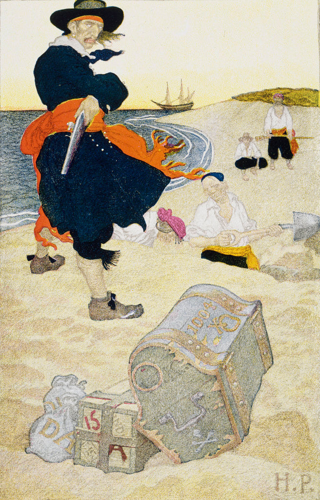 Detail of Pirate William Kidd buries treasure on Gardiner's Island by Howard Pyle
