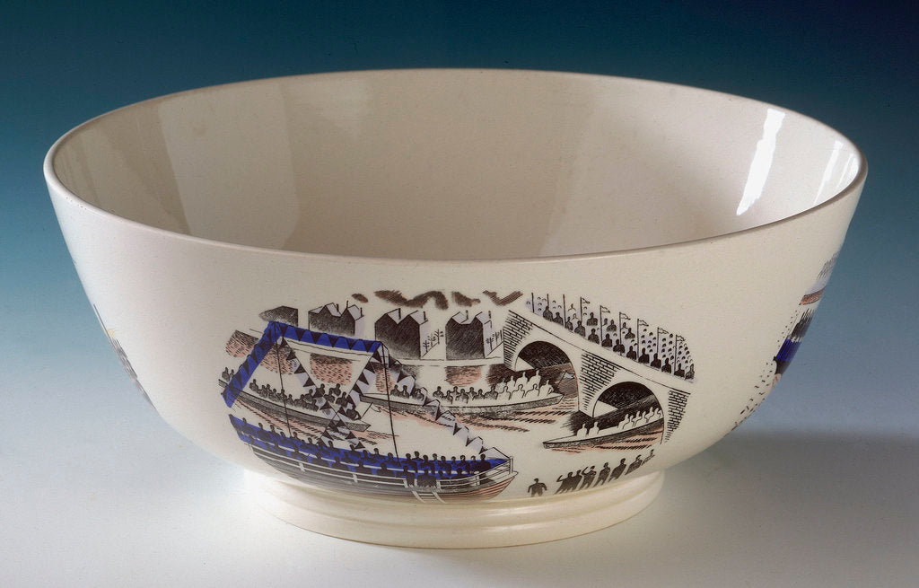 Detail of Queen's ware 'Boat Race Day' bowl designed by Eric Ravilious for Josiah Wedgwood & Sons by Eric Ravilious