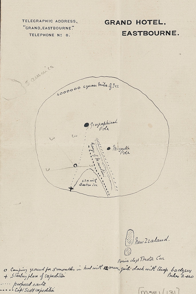 Detail of Sketch outlining Shackleton's route to the pole by Ernest Shackleton