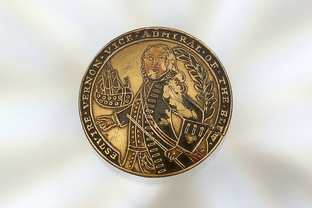Detail of Enamelled metal disc decorated with a depiction of Admiral Edward Vernon by Unknown