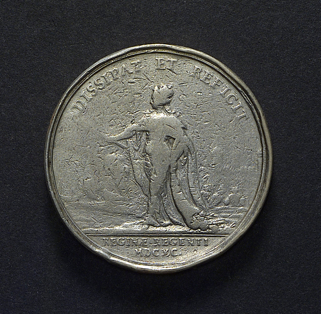 Detail of Medal commemorating Queen Mary Regent and the repair of the fleet; reverse by J. Smeltzing