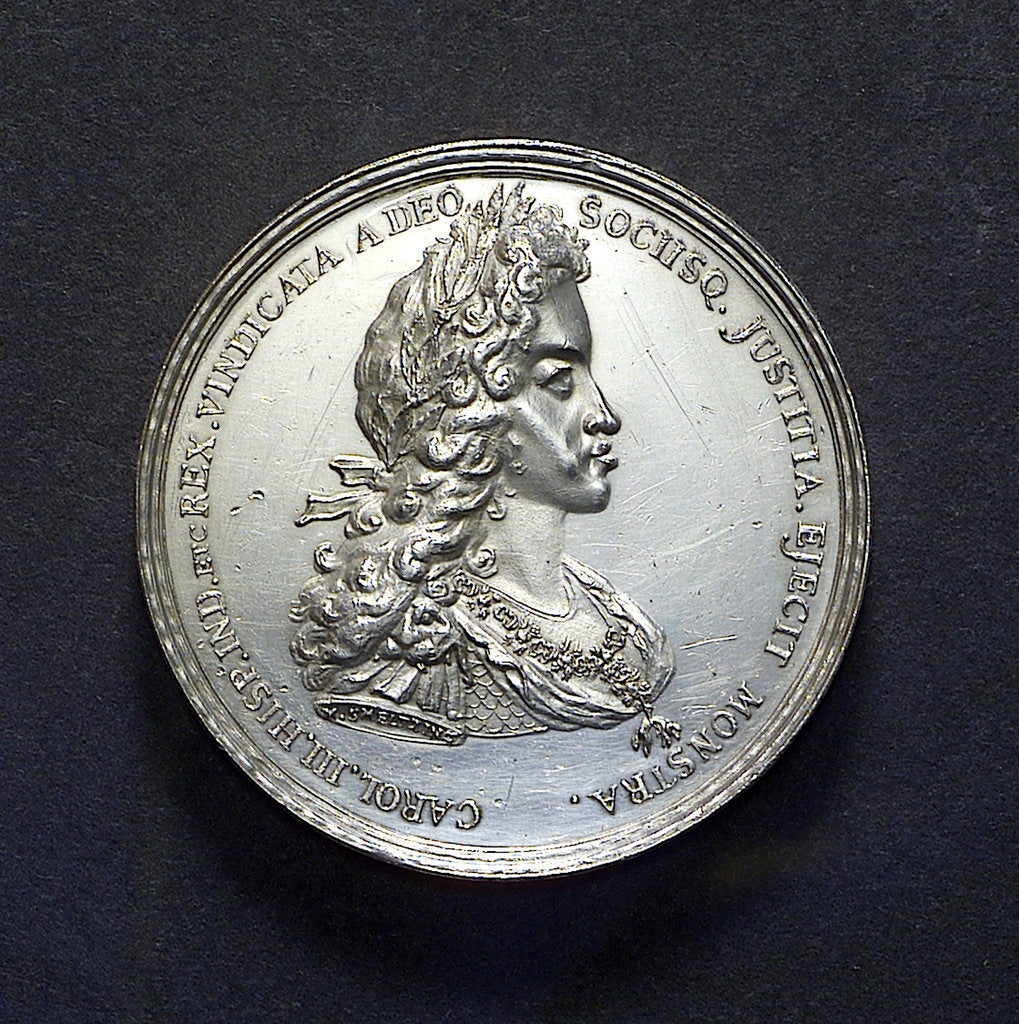Detail of Medal commemorating the relief of Barcelona, 1706; obverse by M. Smeltzing