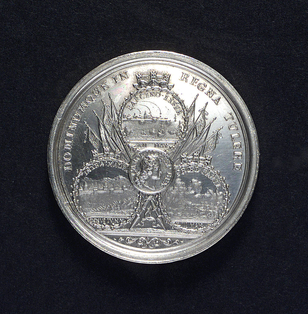 Detail of Medal commemorating the relief of Barcelona and other successes, 1706; reverse by M. Smeltzing