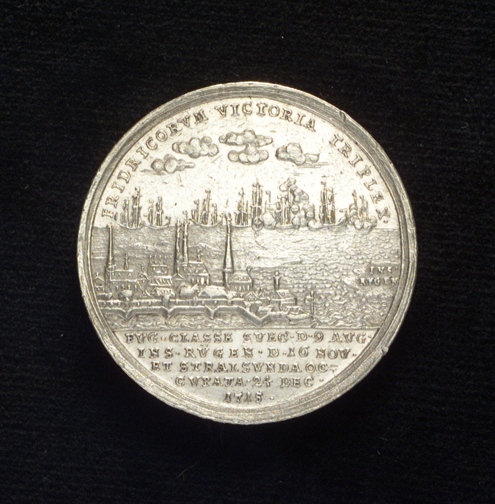 Detail of Medal commemorating the success of the Allies against Sweden, 1715; reverse by Unknown