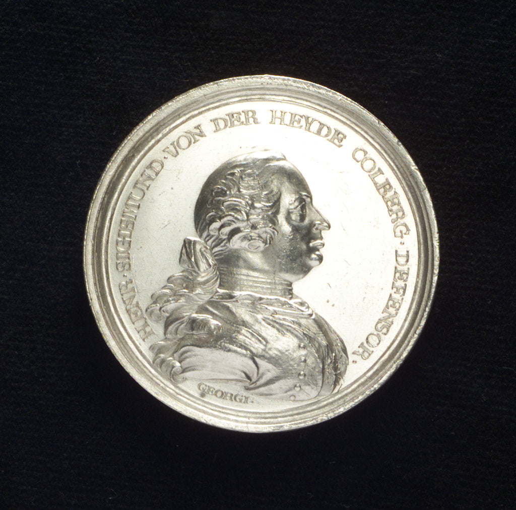Detail of Medal commemorating the defence of Colberg and H.S. von der Heyde, 1760; obverse by N. Georgi