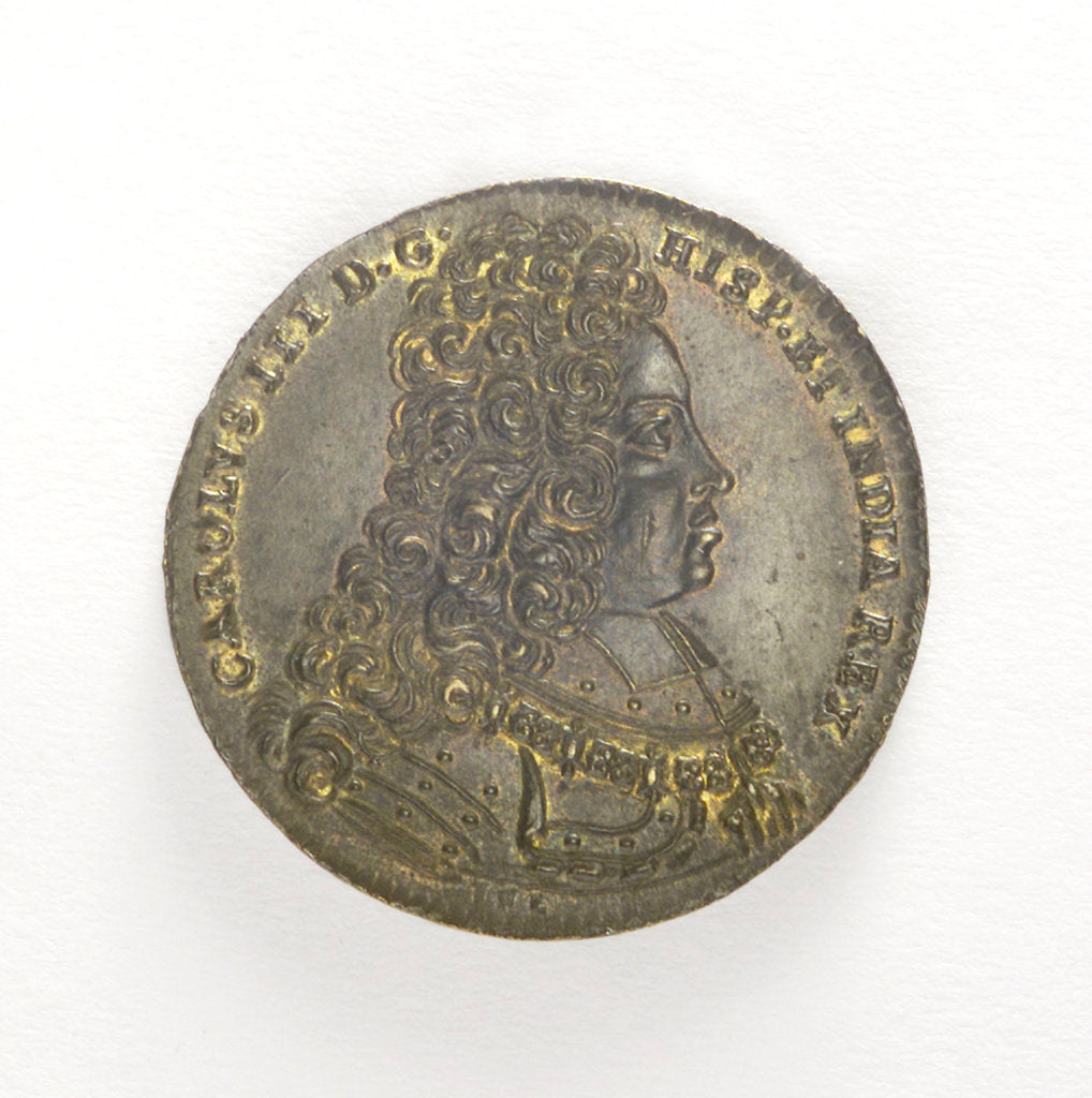 Detail of Counter commemorating the relief of Barcelona, 1706; obverse by J.G. Lauffer