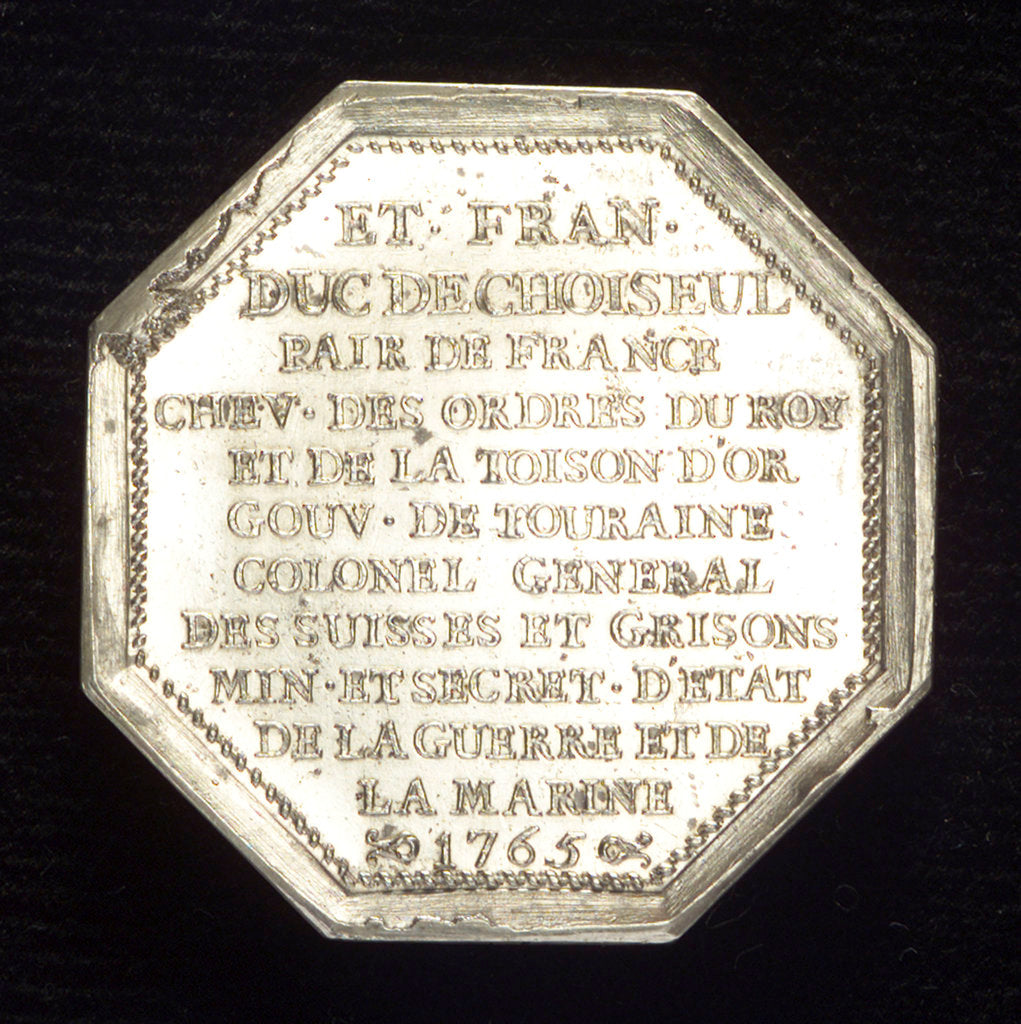 Detail of Medal commemorating Etienne François, Duc de Choiseul-Amboise (1719-1785), Minister of Marine by L.O.R.