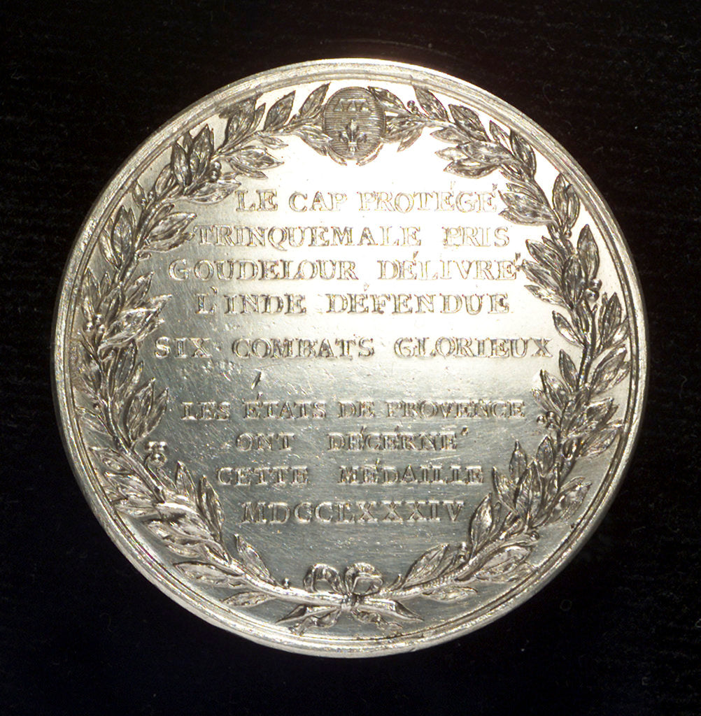 Detail of Medal commemorating Admiral Pierre André de Suffren Saint Tropez (1729-1788) by Augustin Dupr