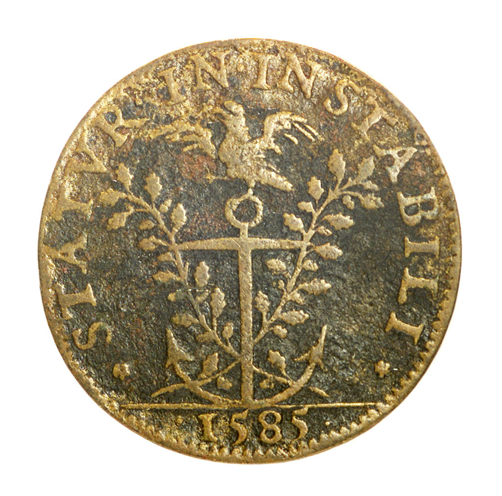 Detail of Counter commemorating Admiral Duc de Joyeuse (1561-1587) and his loss of the King's favour; reverse by Unknown