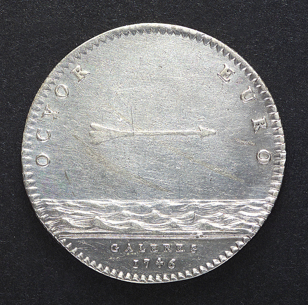 Detail of Counter commemorating four galleys being fitted out; reverse by F.M.