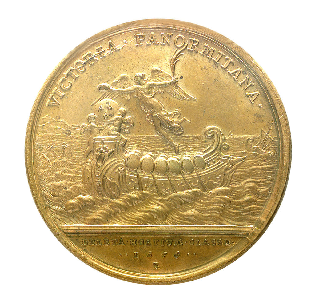 Detail of Medal commemorating the defeat of the Dutch and Spanish fleets at Palermo, 1676; reverse by J. Mauger