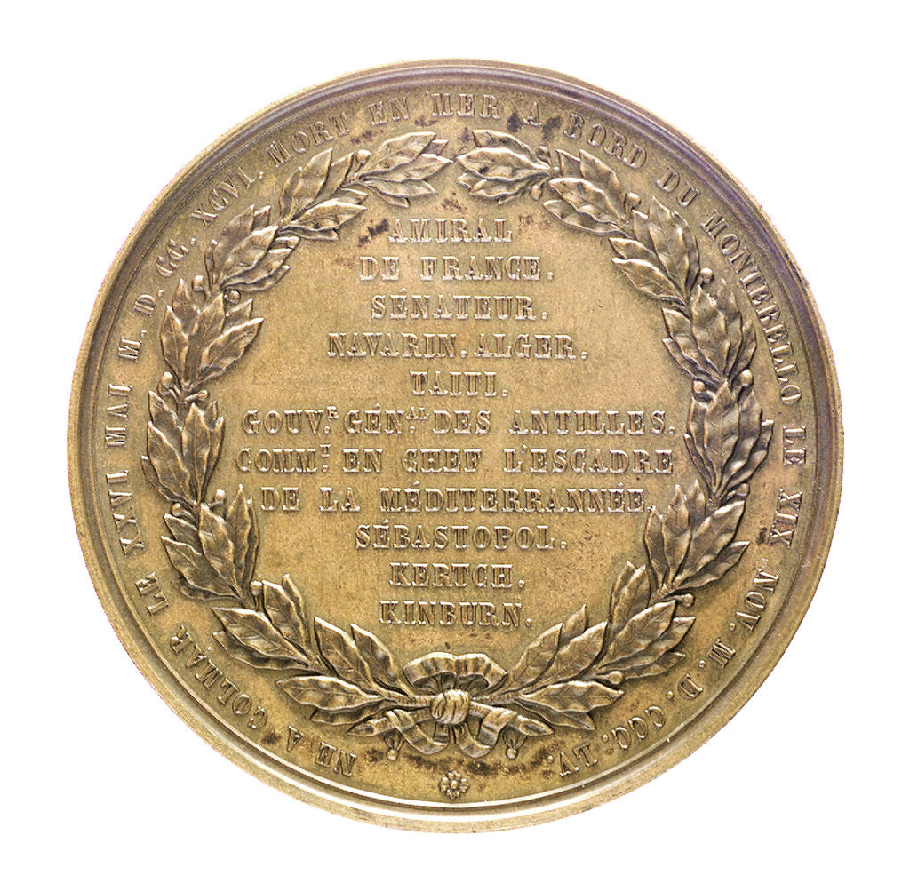Detail of Medal commemorating Admiral Armand Bruat (1796-1855); reverse by Valentin Maurice Borrel