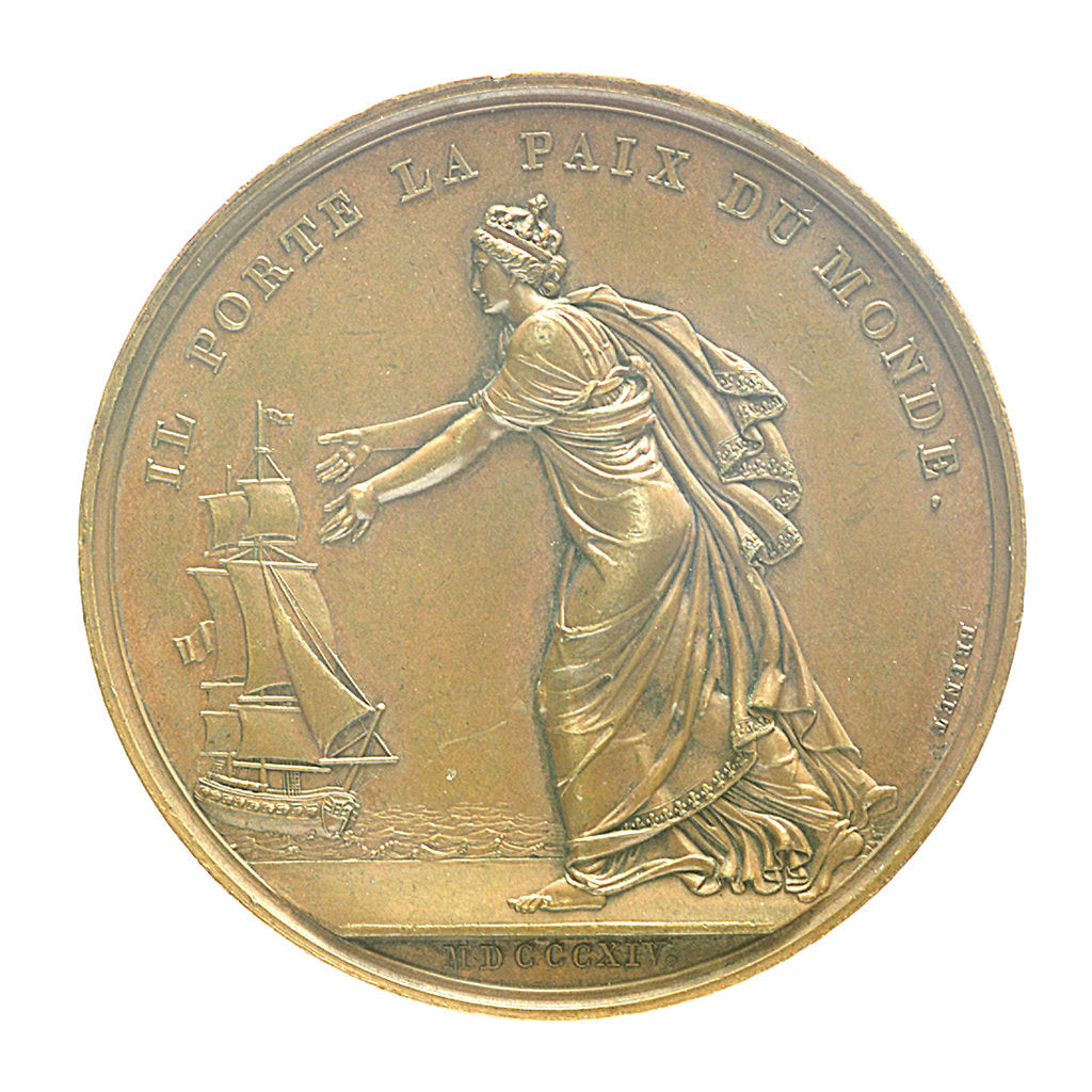 Detail of Medal commemorating Louis XVIII landing at Calais, 1814; reverse by B. Andrieu; N.G. Brenet