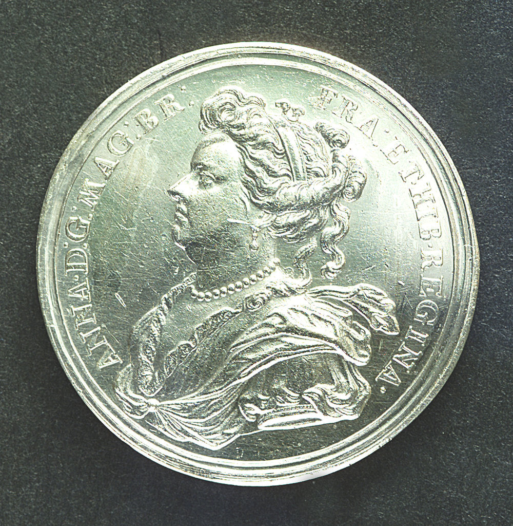 Detail of Medal commemorating Prince George of Denmark, High Admiral (1653-1708); obverse by J. Croker