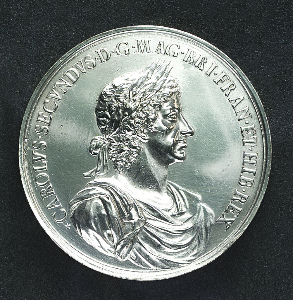 Detail of Medal commemorating the Battle of Lowestoft, 1665; obverse by J. Roettier