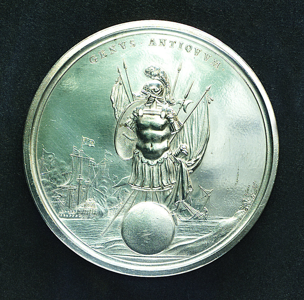 Detail of Medal commemorating the Battle of Lowestoft, 1665; reverse by J. Roettier