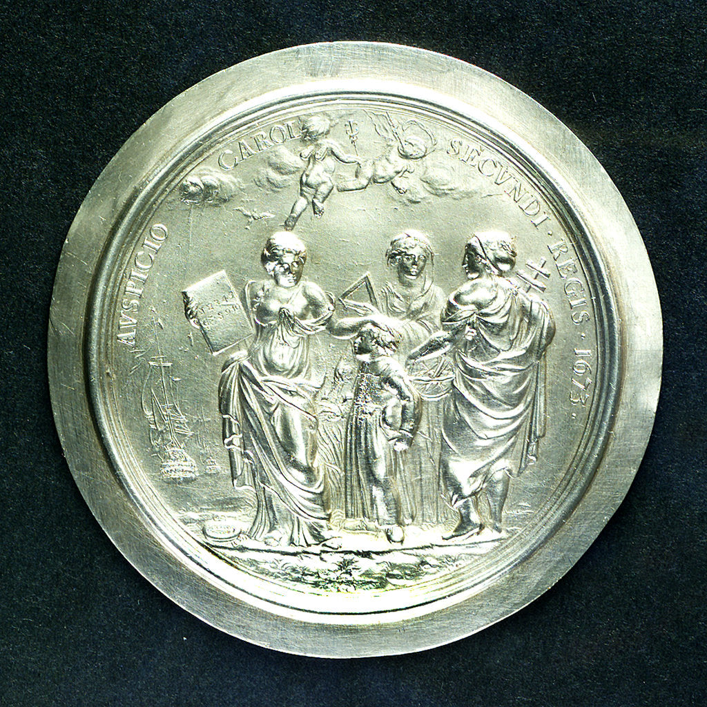 Detail of Medal commemorating Christ's Hospital; obverse by J. Roettier