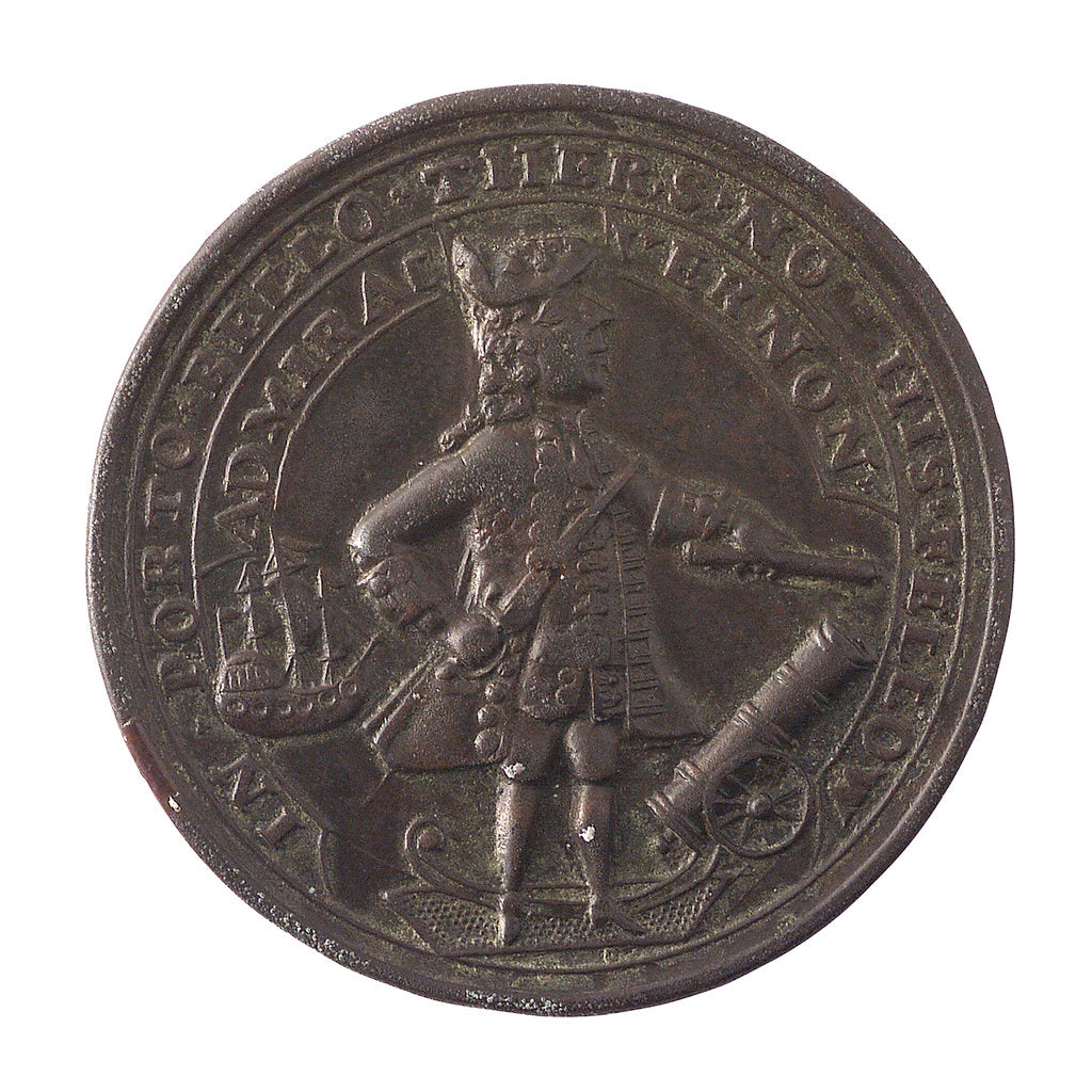 Detail of Medal commemorating Admiral Edward Vernon (1684-1757) and the capture of Porto Bello, 1739; obverse by Unknown