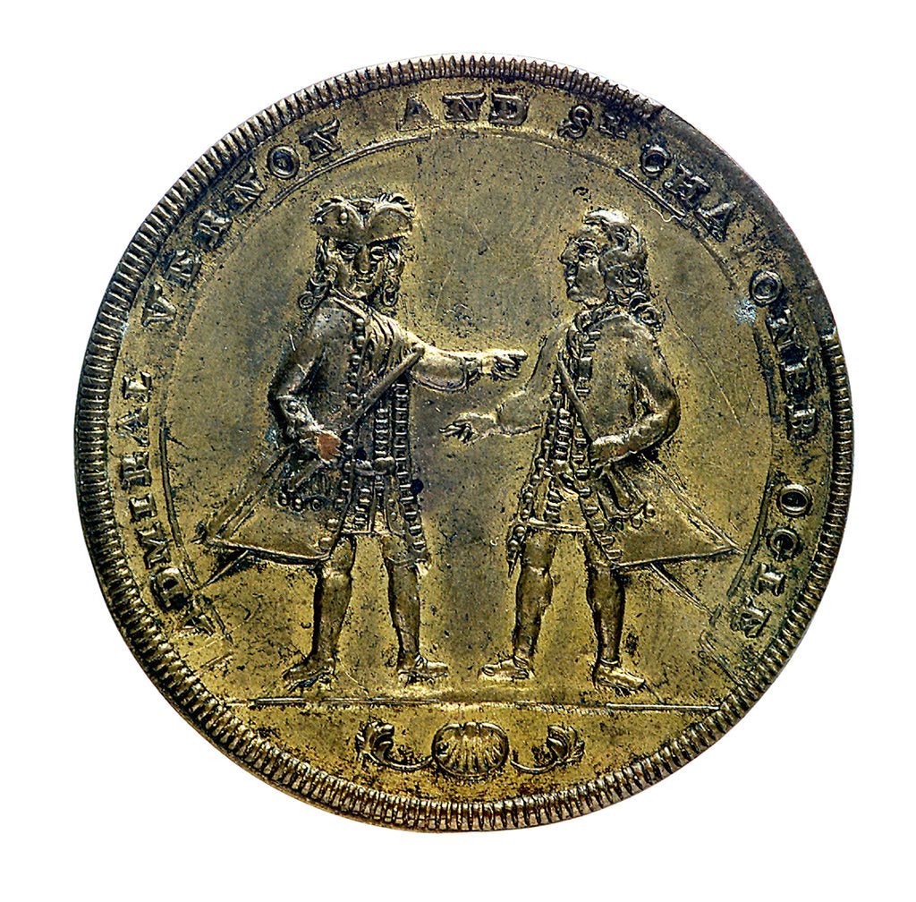 Detail of Medal commemorating Admiral Edward Vernon (1684-1757) and Admiral Sir Chaloner Ogle (1681?-1750), the attack on Cartagena, 1741; obverse by Unknown