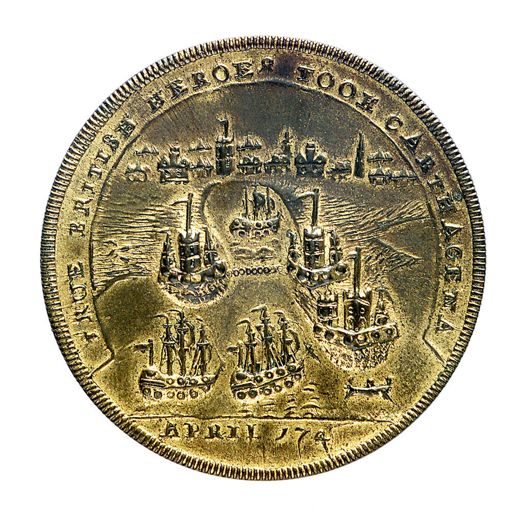 Detail of Medal commemorating Admiral Edward Vernon (1684-1757) and Admiral Edward Vernon (1684-1757), the attack on  Cartagena, 1741; reverse by Unknown